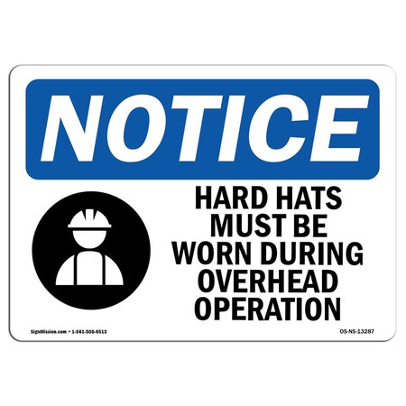 Signmission OSHA Notice Sign, Hard Hats Must Be Worn During With Symbol, 7in X 5in Decal, 7" W, 5" H, Landscape OS-NS-D-57-L-13287